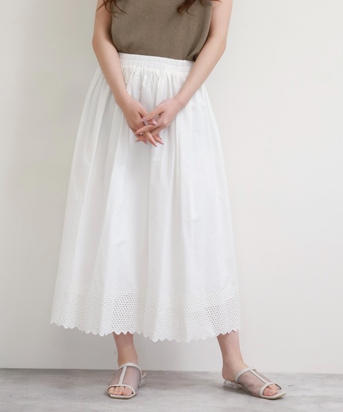 EGLANTINE（エグランティーヌ）の「EGLANTINE コットンスカート（スカート・レディース・オフホワイト/ブラック・38）」の5枚目の写真