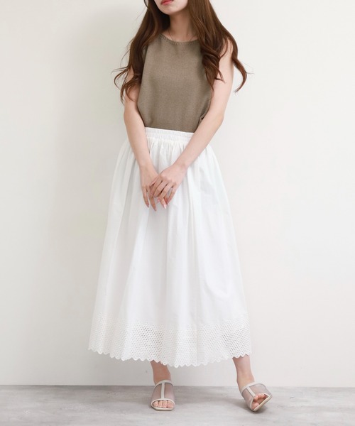 EGLANTINE（エグランティーヌ）の「EGLANTINE コットンスカート（スカート・レディース・オフホワイト/ブラック・38）」の8枚目の写真