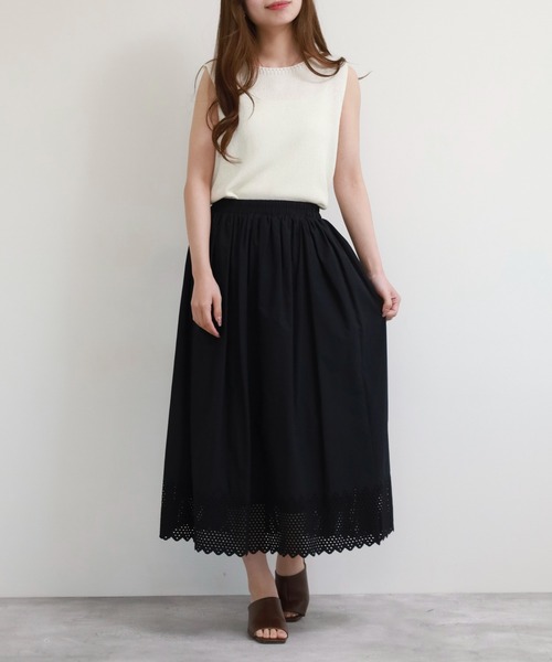 EGLANTINE（エグランティーヌ）の「EGLANTINE コットンスカート（スカート・レディース・オフホワイト/ブラック・38）」の14枚目の写真