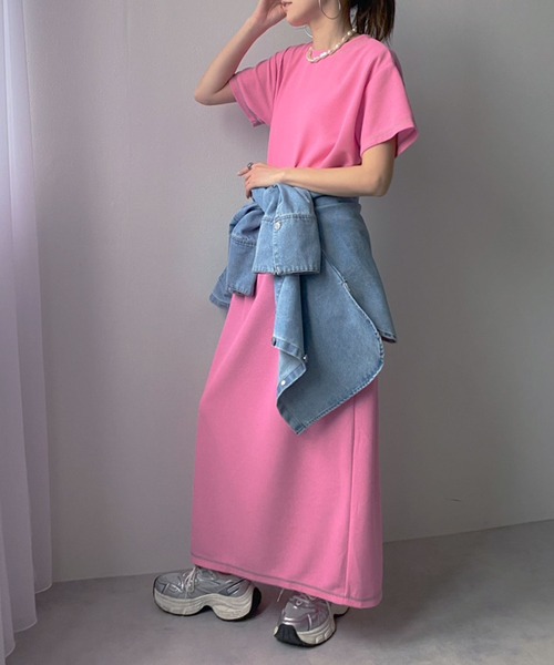 bohmal（ボマール）の「ワッフルマキシ半袖ワンピース（ワンピース・レディース・ピンク/ブルー/ブラック/ライム・MEDIUM/TALL/MEDIUM）」の6枚目の写真