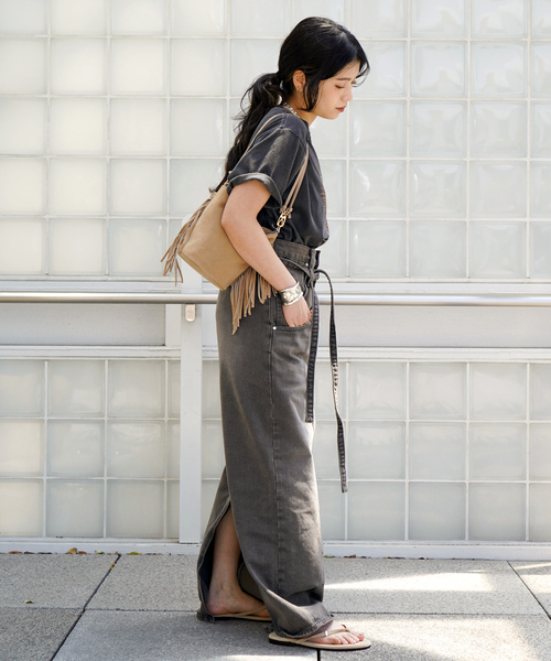 LOW CLASSIC(ロウ クラシック)の「【LOW CLASSIC/ロウ・クラシック】BELTED HIGH WAIST DENIM SKIR(デニムスカート・レディース・ブルー/チャコールグレー・38/36)」の9枚目の写真