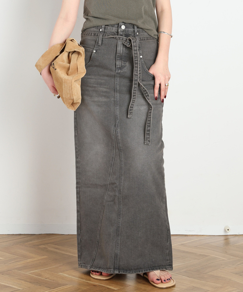 LOW CLASSIC(ロウ クラシック)の「【LOW CLASSIC/ロウ・クラシック】BELTED HIGH WAIST DENIM SKIR(デニムスカート・レディース・ブルー/チャコールグレー・38/36)」の8枚目の写真