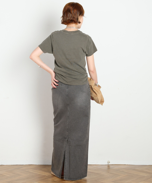 LOW CLASSIC(ロウ クラシック)の「【LOW CLASSIC/ロウ・クラシック】BELTED HIGH WAIST DENIM SKIR(デニムスカート・レディース・ブルー/チャコールグレー・38/36)」の3枚目の写真