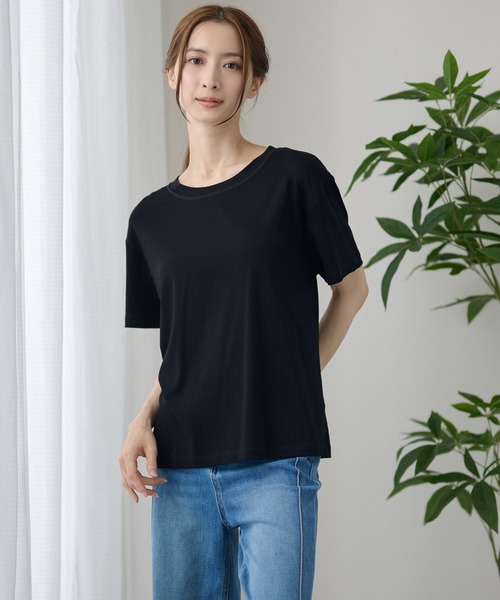 DAYRA(デイラ)の「ゆる 半袖 ラウンドネック Tシャツ トップス(Tシャツ/カットソー・レディース・ホワイト/チャコールグレー/ブラック/ネイビー/ピンク/キャメル・FREE)」の1枚目の写真