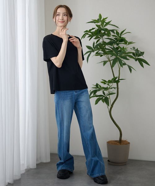DAYRA(デイラ)の「ゆる 半袖 ラウンドネック Tシャツ トップス(Tシャツ/カットソー・レディース・ホワイト/チャコールグレー/ブラック/ネイビー/ピンク/キャメル・FREE)」の11枚目の写真