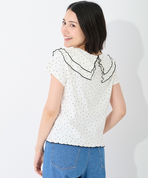 petit main LIEN（プティマインリアン）の「【接触冷感/親子リンク】メロー衿Tシャツ（Tシャツ/カットソー・レディース・ブラック/レッド/ドット・F）」の4枚目の写真
