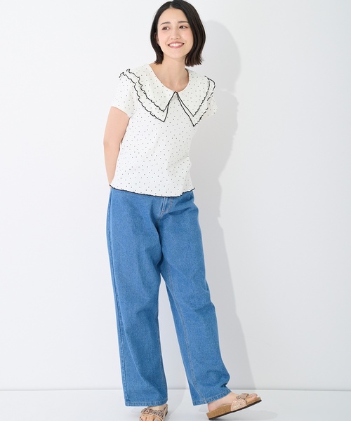 petit main LIEN（プティマインリアン）の「【接触冷感/親子リンク】メロー衿Tシャツ（Tシャツ/カットソー・レディース・ブラック/レッド/ドット・F）」の6枚目の写真