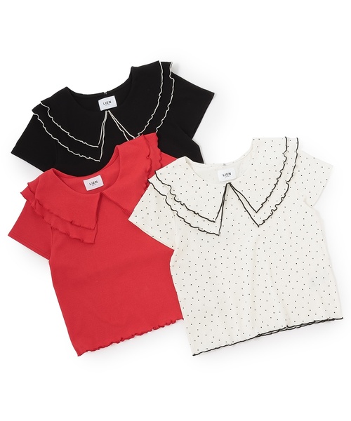 petit main LIEN（プティマインリアン）の「【接触冷感/親子リンク】メロー衿Tシャツ（Tシャツ/カットソー・レディース・ブラック/レッド/ドット・F）」の18枚目の写真