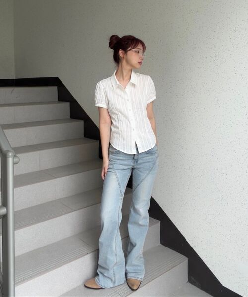 CURETTY（キュリティ）の「C DIAGONAL SEAM BOOTS-CUT DENIM PANTS_LIGHT BLUE（デニムパンツ・レディース・スカイブルー・SMALL/MEDIUM）」の5枚目の写真