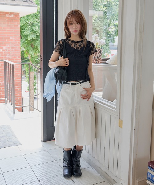 UNE MANSION(ユヌマンション)の「【UNE ORIGINAL】裏地付き仕様フロントラブリーフリルレーストップス(Tシャツ/カットソー・レディース・クリーム/ブラウン/ネイビー・FREE)」の17枚目の写真