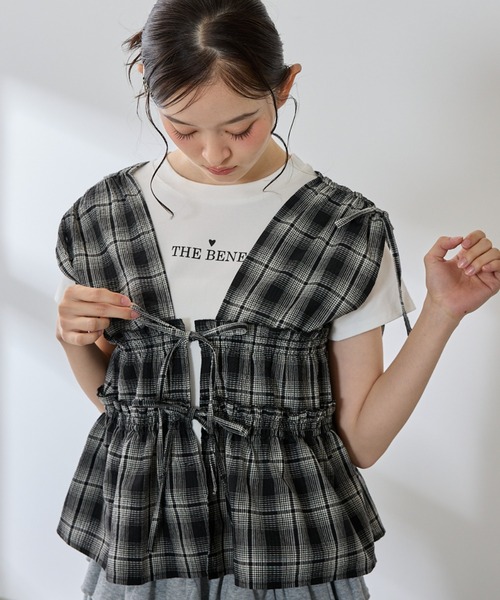 P.V.T(ピーブイティー)の「ワッフルチェック肩リボンシャーリングBL(シャツ/ブラウス・レディース・ブラック/ホワイト・M)」の16枚目の写真