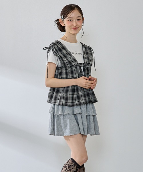 P.V.T(ピーブイティー)の「ワッフルチェック肩リボンシャーリングBL(シャツ/ブラウス・レディース・ブラック/ホワイト・M)」の17枚目の写真