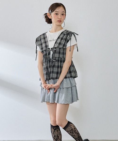 P.V.T(ピーブイティー)の「ワッフルチェック肩リボンシャーリングBL(シャツ/ブラウス・レディース・ブラック/ホワイト・M)」の19枚目の写真
