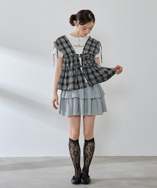 P.V.T(ピーブイティー)の「ワッフルチェック肩リボンシャーリングBL(シャツ/ブラウス・レディース・ブラック/ホワイト・M)」の20枚目の写真