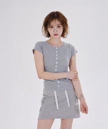 BUTTON DETAIL CAP SLEEVES TOP(GRAY)