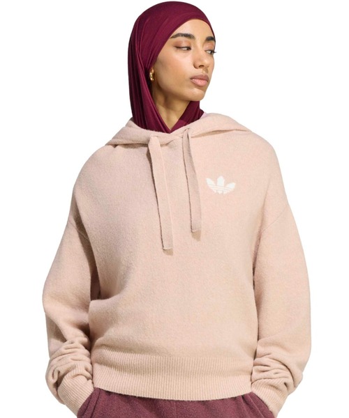adidas(アディダス)の「adidas ESSENTIALS KNIT HOODIE / アディダス エッセンシャルズ ニット フーディー(パーカー・レディース・ピンクベージュ・S/M/L)」の1枚目の写真