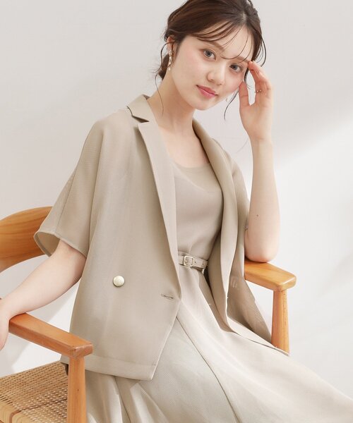 couture brooch(クチュールブローチ)の「【洗える】メッシュ調 半袖ジャケット(テーラードジャケット・レディース・ブラック/ブラウン系その他/オフホワイト・42/40/38/36)」の3枚目の写真