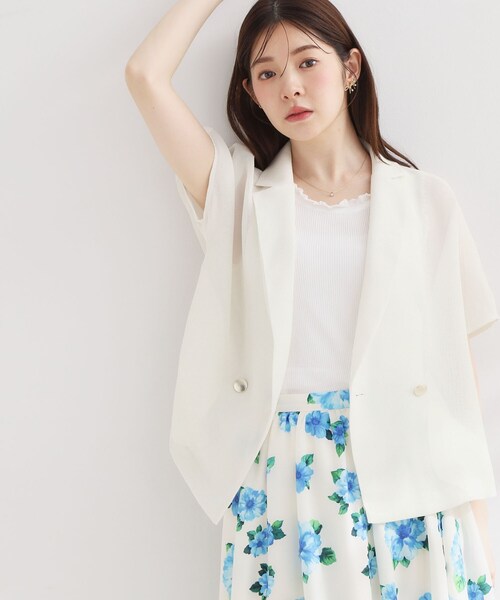 couture brooch(クチュールブローチ)の「【洗える】メッシュ調 半袖ジャケット(テーラードジャケット・レディース・ブラック/ブラウン系その他/オフホワイト・42/40/38/36)」の9枚目の写真