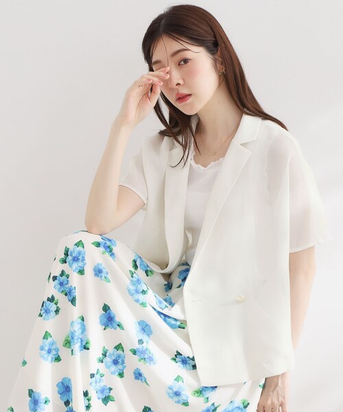 couture brooch(クチュールブローチ)の「【洗える】メッシュ調 半袖ジャケット(テーラードジャケット・レディース・ブラック/ブラウン系その他/オフホワイト・42/40/38/36)」の10枚目の写真