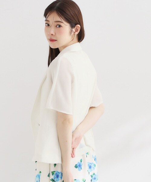 couture brooch(クチュールブローチ)の「【洗える】メッシュ調 半袖ジャケット(テーラードジャケット・レディース・ブラック/ブラウン系その他/オフホワイト・42/40/38/36)」の11枚目の写真