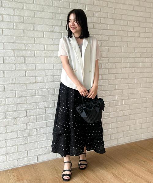 couture brooch(クチュールブローチ)の「【洗える】メッシュ調 半袖ジャケット(テーラードジャケット・レディース・ブラック/ブラウン系その他/オフホワイト・42/40/38/36)」の12枚目の写真