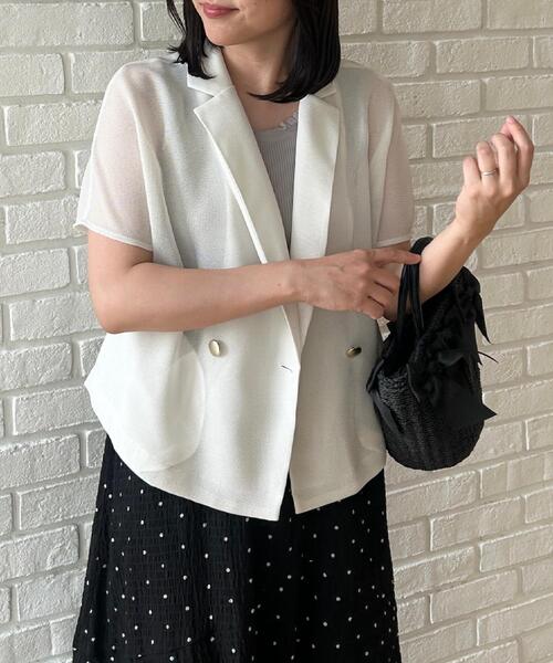 couture brooch(クチュールブローチ)の「【洗える】メッシュ調 半袖ジャケット(テーラードジャケット・レディース・ブラック/ブラウン系その他/オフホワイト・42/40/38/36)」の15枚目の写真