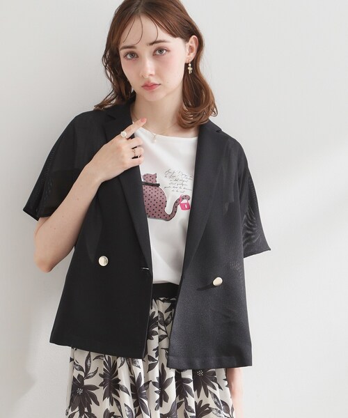 couture brooch(クチュールブローチ)の「【洗える】メッシュ調 半袖ジャケット(テーラードジャケット・レディース・ブラック/ブラウン系その他/オフホワイト・42/40/38/36)」の19枚目の写真