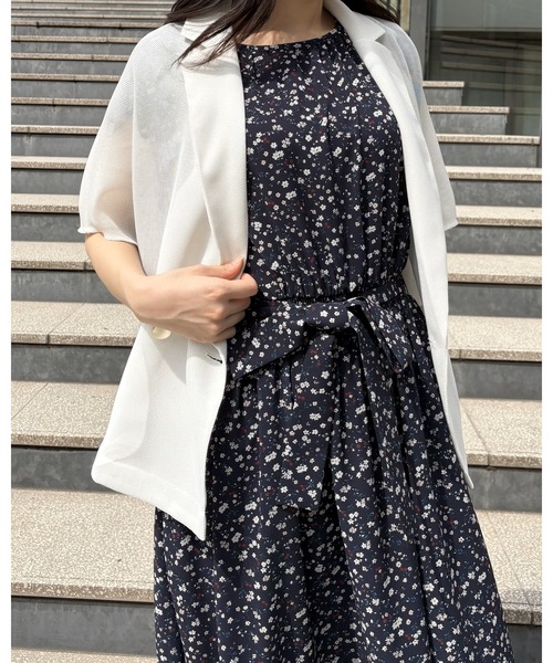couture brooch(クチュールブローチ)の「【洗える】メッシュ調 半袖ジャケット(テーラードジャケット・レディース・ブラック/ブラウン系その他/オフホワイト・42/40/38/36)」の2枚目の写真