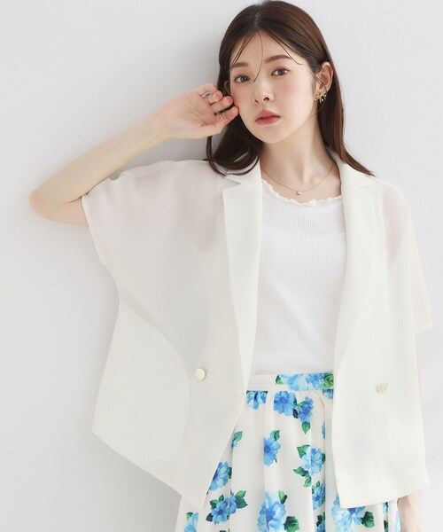 couture brooch(クチュールブローチ)の「【洗える】メッシュ調 半袖ジャケット(テーラードジャケット・レディース・ブラック/ブラウン系その他/オフホワイト・42/40/38/36)」の8枚目の写真