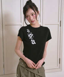フラワーエッセンシャルクロップ半袖Tシャツ[ブラック]