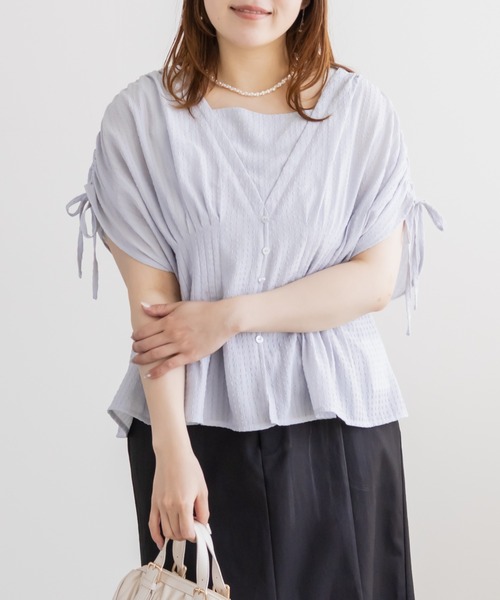 CLETTE(クレット)の「CLETTEオリジナルウエストピンタックブラウス(シャツ/ブラウス・レディース・オフホワイト/サックスブルー・4L/3L/LL)」の7枚目の写真