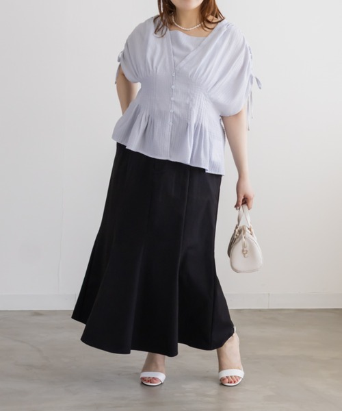 CLETTE(クレット)の「CLETTEオリジナルウエストピンタックブラウス(シャツ/ブラウス・レディース・オフホワイト/サックスブルー・4L/3L/LL)」の10枚目の写真