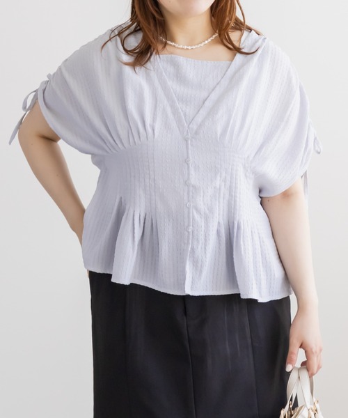 CLETTE(クレット)の「CLETTEオリジナルウエストピンタックブラウス(シャツ/ブラウス・レディース・オフホワイト/サックスブルー・4L/3L/LL)」の8枚目の写真