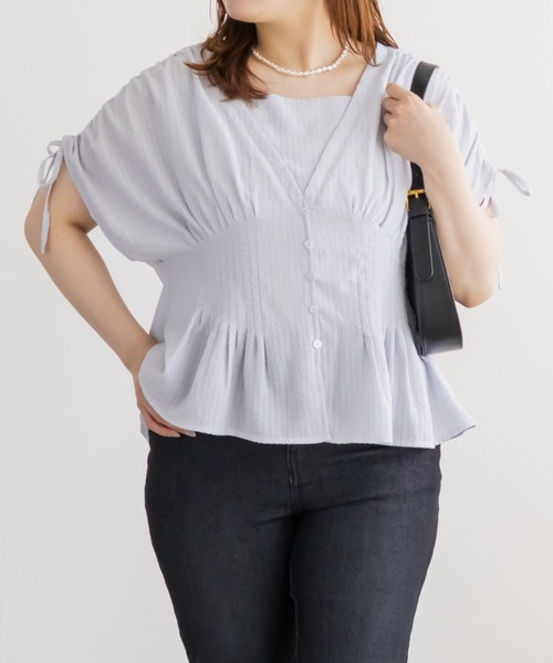 CLETTE(クレット)の「CLETTEオリジナルウエストピンタックブラウス(シャツ/ブラウス・レディース・オフホワイト/サックスブルー・4L/3L/LL)」の9枚目の写真