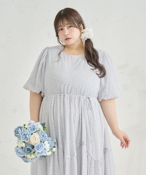 （未使用）JOIEVE リリーフレアワンピース　オケージョン36 Louiosy】【大きいサイズ】アソートパフスリーブワンピース