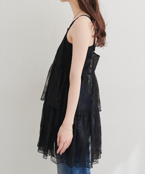 natural couture（ナチュラルクチュール）の「レースティアードチュニック（シャツ/ブラウス・レディース・ブラック/オフホワイト・FREE）」の5枚目の写真