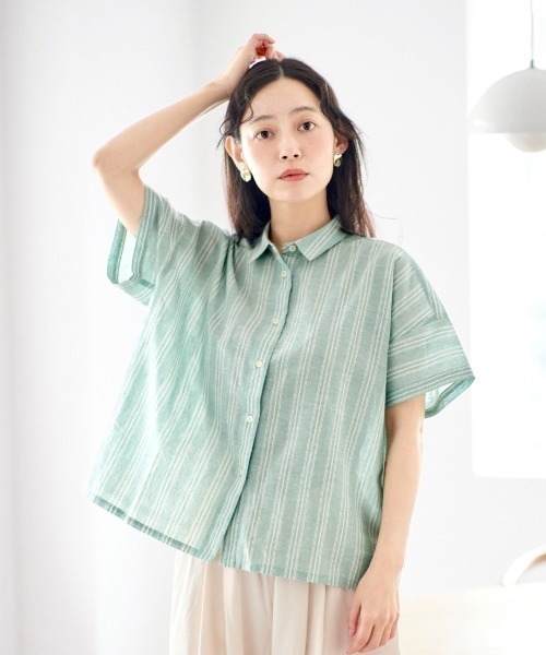 and myera（アンド マイラ）の「ａｎｄ　ｍｙｅｒａ　ミント色のストライプシャツ（シャツ/ブラウス・レディース・ミント・M/LL/L/S）」の3枚目の写真