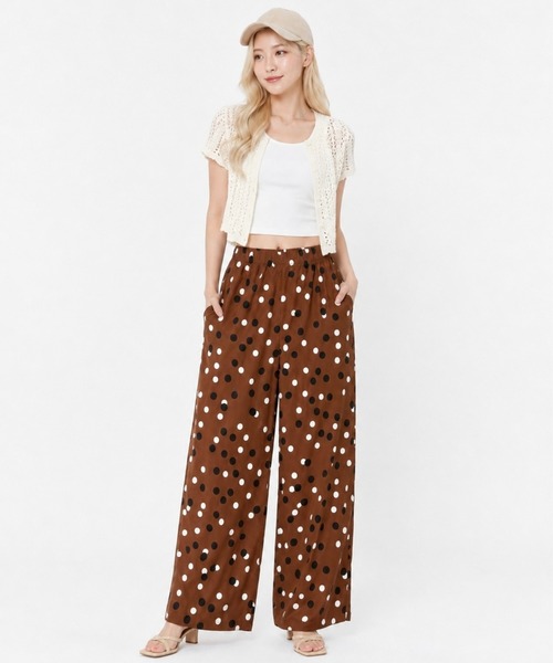 CANVAS+(キャンバスプラス)の「【CANVAS+】さらテロチョコレートドットワイドパンツ(その他パンツ・レディース・ブラウン・LL)」の2枚目の写真