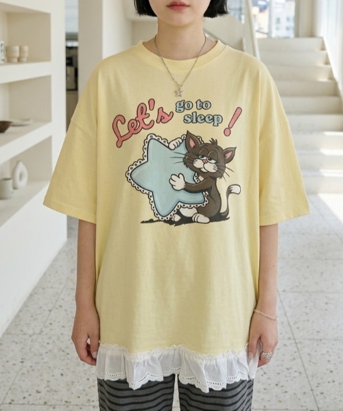 LAC-VERT(ラック・ヴェール)の「オーバーサイズキャットTシャツ(Tシャツ/カットソー・レディース・ホワイト/ピンク/イエロー/オートミール・FREE)」の18枚目の写真
