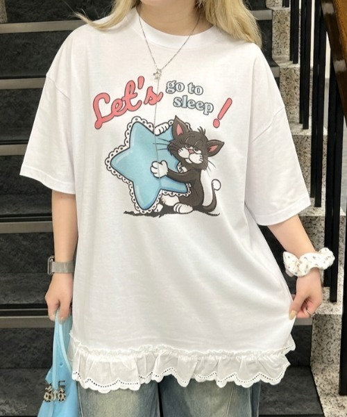 LAC-VERT(ラック・ヴェール)の「オーバーサイズキャットTシャツ(Tシャツ/カットソー・レディース・ホワイト/ピンク/イエロー/オートミール・FREE)」の14枚目の写真