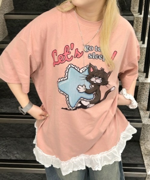 LAC-VERT(ラック・ヴェール)の「オーバーサイズキャットTシャツ(Tシャツ/カットソー・レディース・ホワイト/ピンク/イエロー/オートミール・FREE)」の17枚目の写真
