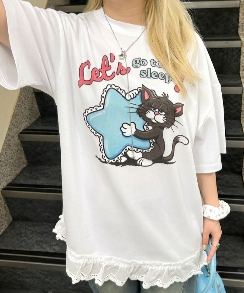 LAC-VERT(ラック・ヴェール)の「オーバーサイズキャットTシャツ(Tシャツ/カットソー・レディース・ホワイト/ピンク/イエロー/オートミール・FREE)」の13枚目の写真
