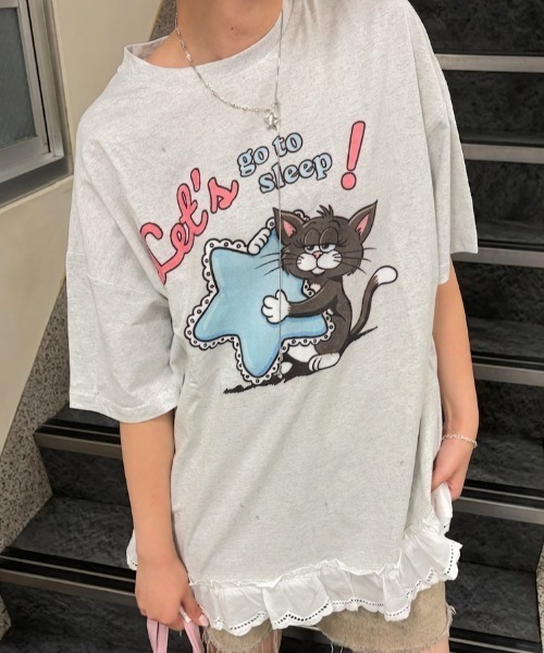 LAC-VERT(ラック・ヴェール)の「オーバーサイズキャットTシャツ(Tシャツ/カットソー・レディース・ホワイト/ピンク/イエロー/オートミール・FREE)」の10枚目の写真