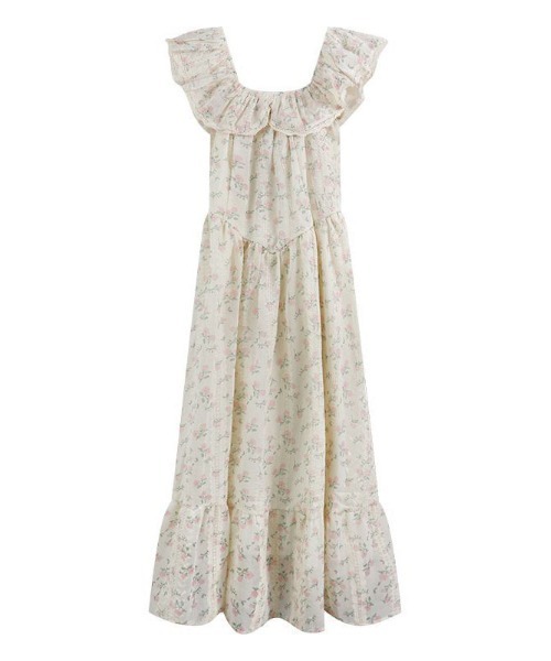 &soiree(アンドソワレ)の「フリルネックフラワーフレアワンピース(ワンピース・レディース・オフホワイト・X-LARGE/LARGE/MEDIUM/SMALL)」の5枚目の写真