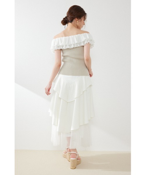 rienda(リエンダ)の「プリーツレースオフショルノースリニットトップス 夏服 秋服(ニット/セーター・レディース・ベージュ/ブラック/ホワイト・FREE)」の10枚目の写真