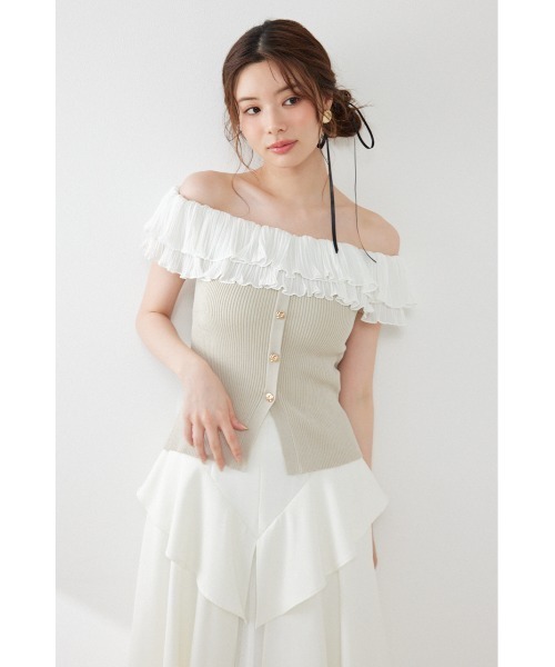 rienda（リエンダ）の「プリーツレースオフショルノースリニット