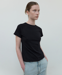 オーガニックコットンシルケットスリムフィットカーブド半袖Tシャツ_Black