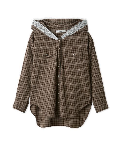 FURFUR(ファーファー)の「チェック柄フーディシャツ(シャツ/ブラウス・レディース・ブラウン/ホワイト/ピンク・F)」の2枚目の写真