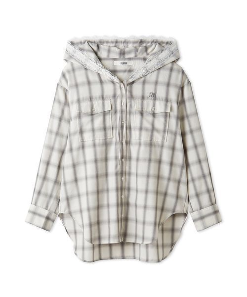 FURFUR(ファーファー)の「チェック柄フーディシャツ(シャツ/ブラウス・レディース・ブラウン/ホワイト/ピンク・F)」の1枚目の写真
