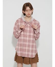 チェック柄フーディシャツ